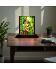 Car Desk/Table Top Lord Radha Krishna Wooden Photo Stand 3x4 Inches, Compact & Stylish Spiritual Display For Car, Home & Office (Pack Of 1) (F15126)