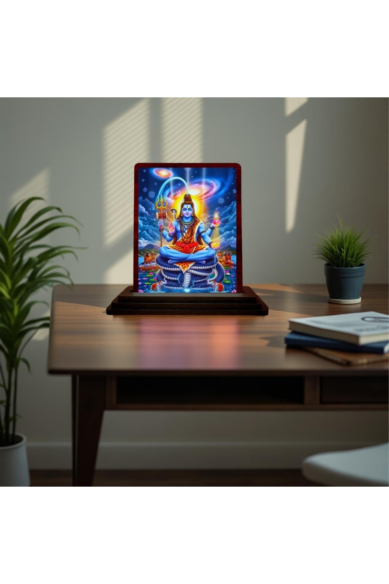 Car Desk/Table Top Lord Shiva Wooden Photo Stand 3x4 Inches, Compact & Stylish Spiritual Display For Car, Home & Office (Pack Of 1) (F15104)