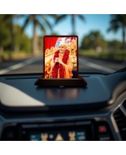 Car Desk/Table Top Mahant Swami Maharaj Wooden Photo Stand 3x4 Inches, Compact & Stylish Spiritual Display For Car, Home & Office (Pack Of 1) (F14142)