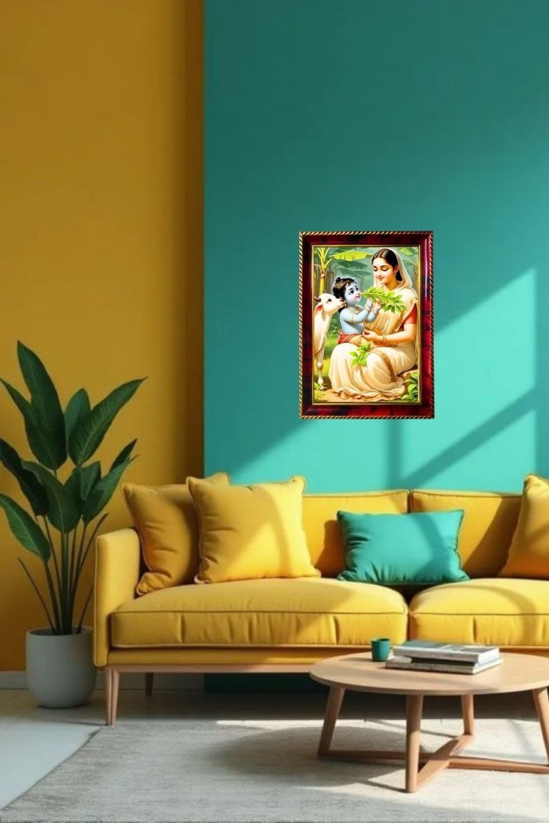 Yashodha Krishna Photo Frame For Wall & Table | 7x9 Inch Golden Cherry Finish | Decorative Yashodha Krishna Photo Frame For Home, Office & Pooja Room (F11896)