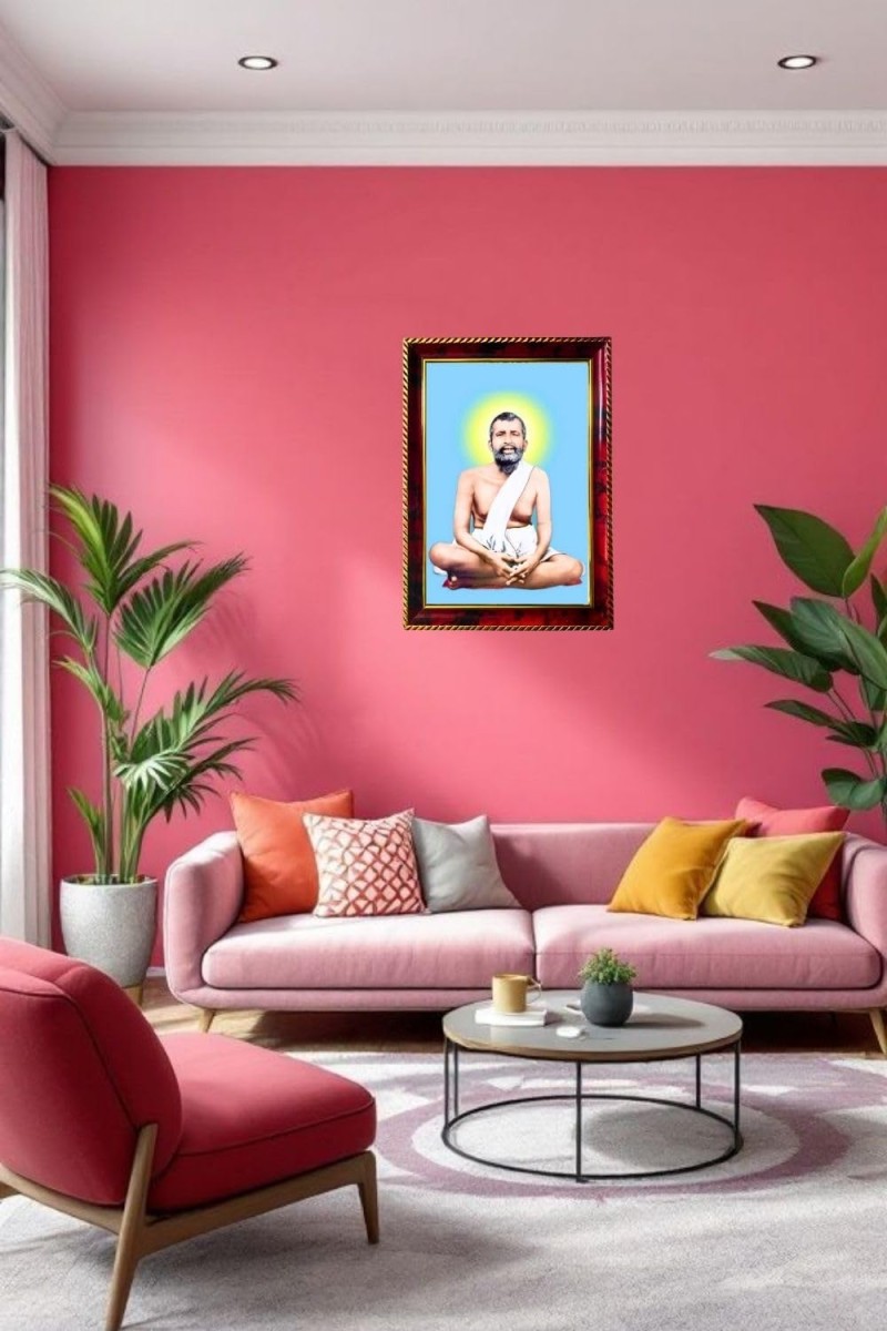 Sri Ramakrishna Paramahamsadeb Photo Frame For Wall & Table | 7x9 Inch Golden Cherry Finish | Decorative Sri Ramakrishna Paramahamsadeb Photo Frame For Home, Office & Pooja Room (F11309)