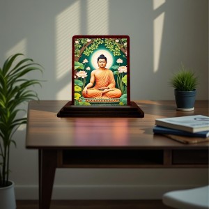 Car Desk/Table Top God Buddha Wooden Photo Stand 3x4 Inches, Compact & Stylish Spiritual Display For Car, Home & Office (Pack Of 1) (F14572)