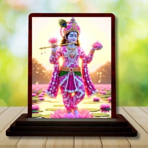 Car Desk/Table Top Lord Krishna Wooden Photo Stand 3x4 Inches, Compact & Stylish Spiritual Display For Car, Home & Office (Pack Of 1) (F14385)