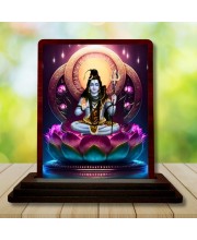 Car Desk/Table Top Lord Shankar Wooden Photo Stand 3x4 Inches, Compact & Stylish Spiritual Display For Car, Home & Office (Pack Of 1) (F15067)