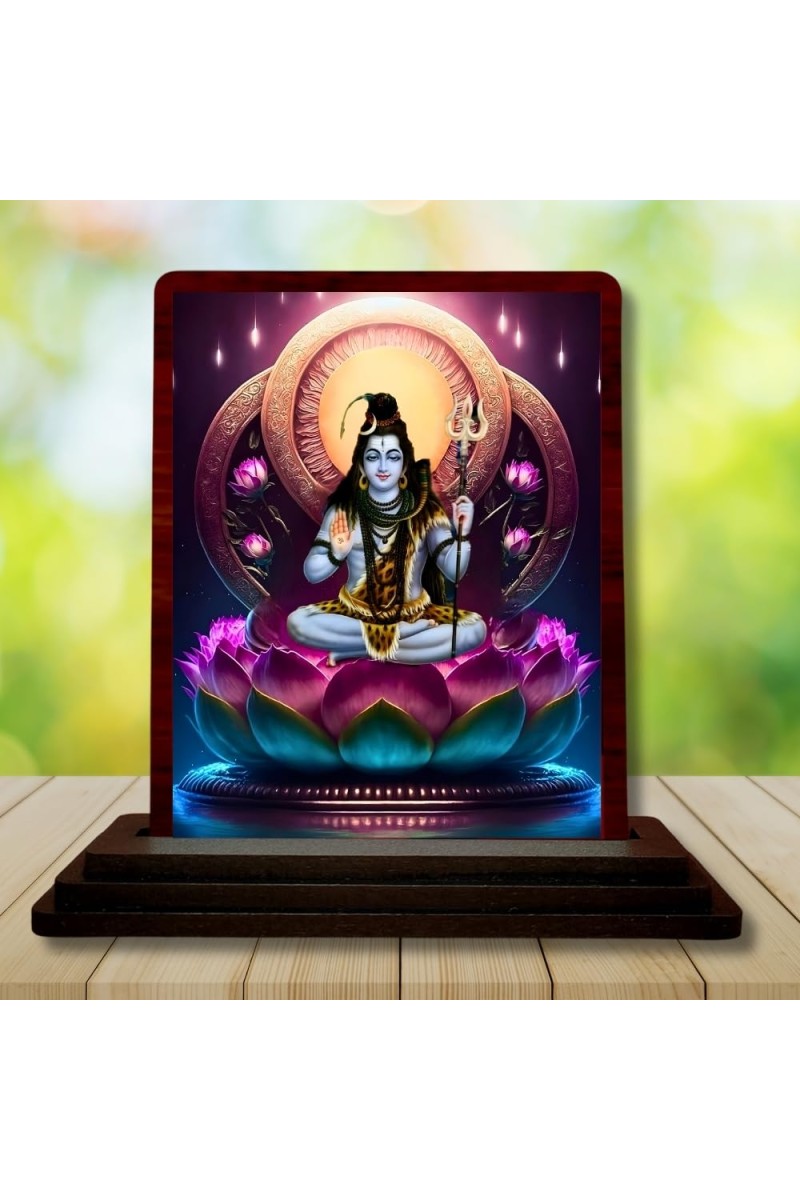 Car Desk/Table Top Lord Shankar Wooden Photo Stand 3x4 Inches, Compact & Stylish Spiritual Display For Car, Home & Office (Pack Of 1) (F15067)