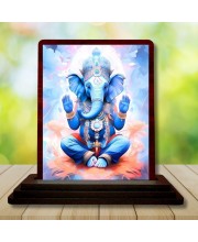 Car Desk/Table Top Lord Ganesha Wooden Photo Stand 3x4 Inches, Compact & Stylish Spiritual Display For Car, Home & Office (Pack Of 1) (F14491)