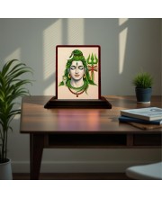 Car Desk/Table Top Lord Shiva Wooden Photo Stand 3x4 Inches, Compact & Stylish Spiritual Display For Car, Home & Office (Pack Of 1) (F15159)