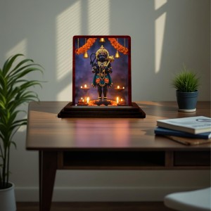 Car Desk/Table Top Lord Hanuman Wooden Photo Stand 3x4 Inches, Compact & Stylish Spiritual Display For Car, Home & Office (Pack Of 1) (F15057)