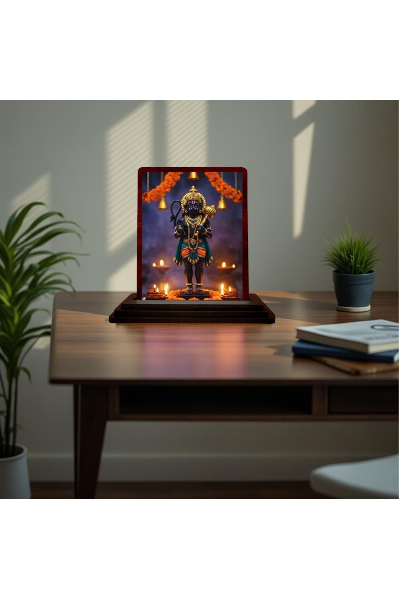 Car Desk/Table Top Lord Hanuman Wooden Photo Stand 3x4 Inches, Compact & Stylish Spiritual Display For Car, Home & Office (Pack Of 1) (F15057)