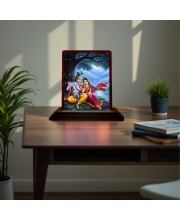 Car Desk/Table Top Lord Radha Krishna Wooden Photo Stand 3x4 Inches, Compact & Stylish Spiritual Display For Car, Home & Office (Pack Of 1) (F15171)
