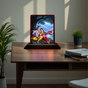 Car Desk/Table Top Lord Radha Krishna Wooden Photo Stand 3x4 Inches, Compact & Stylish Spiritual Display For Car, Home & Office (Pack Of 1) (F15171) Car Desk/Table Top Lord Radha Krishna Wooden Photo Stand 3x4 Inches, Compact & Stylish Spiritual Display For Car, Home & Office (Pack Of 1) (F15171)