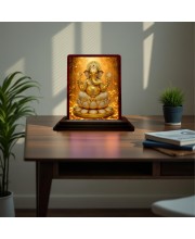 Car Desk/Table Top Lord Ganesha Wooden Photo Stand 3x4 Inches, Compact & Stylish Spiritual Display For Car, Home & Office (Pack Of 1) (F15089)