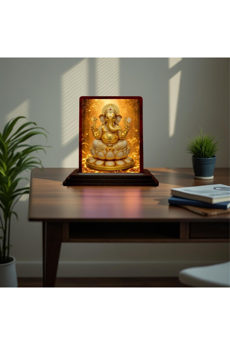 Car Desk/Table Top Lord Ganesha Wooden Photo Stand 3x4 Inches, Compact & Stylish Spiritual Display For Car, Home & Office (Pack Of 1) (F15089)