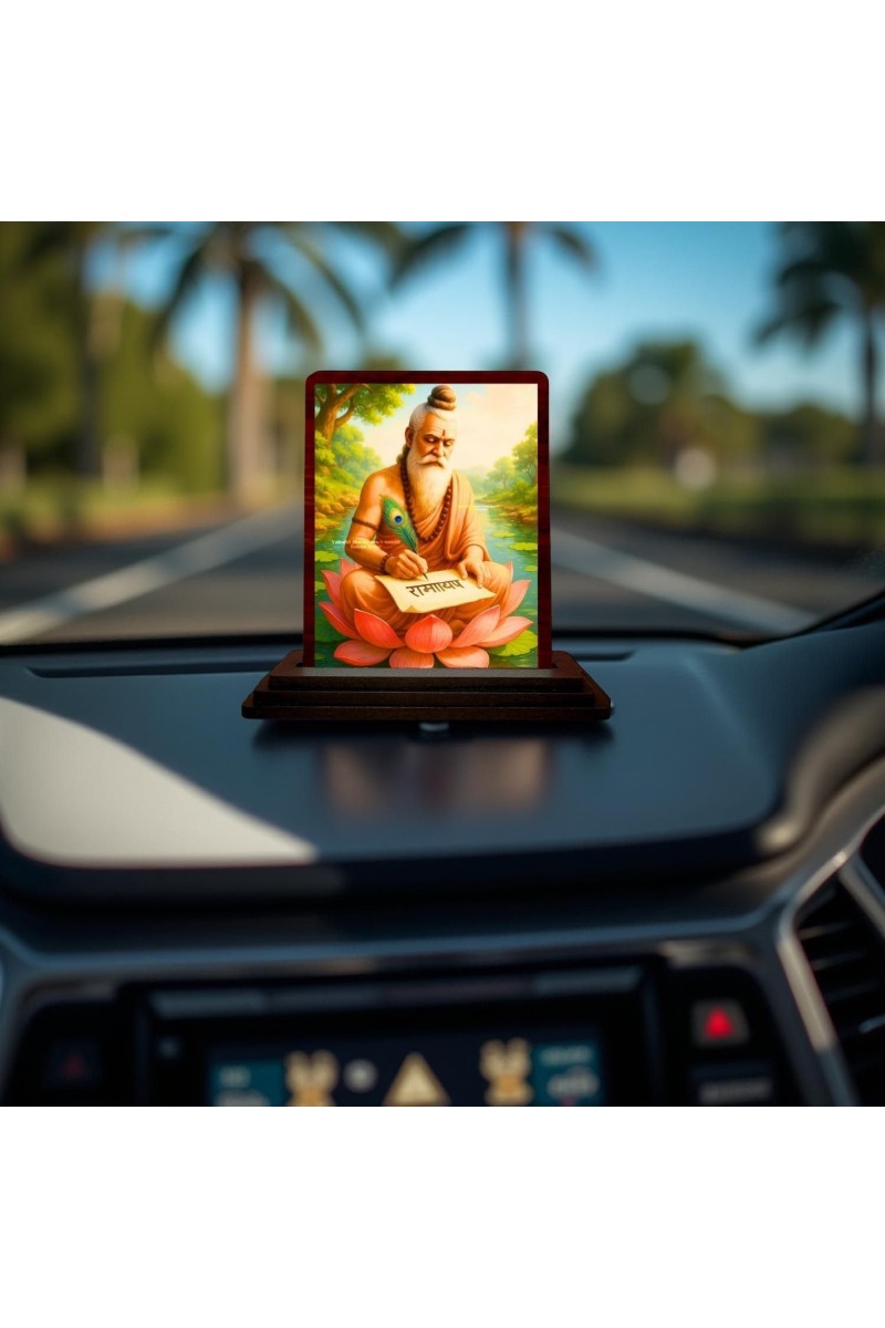Car Desk/Table Top Veda Vyasa Wooden Photo Stand 3x4 Inches, Compact & Stylish Spiritual Display For Car, Home & Office (Pack Of 1) (F14553)