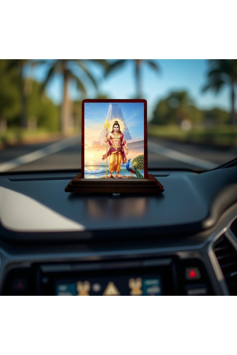 Car Desk/Table Top Lord Karthikeya Wooden Photo Stand 3x4 Inches, Compact & Stylish Spiritual Display For Car, Home & Office (Pack Of 1) (F14333)