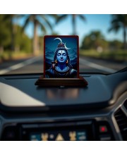 Car Desk/Table Top Lord Shiva Wooden Photo Stand 3x4 Inches, Compact & Stylish Spiritual Display For Car, Home & Office (Pack Of 1) (F14256)