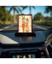 Car Desk/Table Top Radha Krishna Wooden Photo Stand 3x4 Inches, Compact & Stylish Spiritual Display For Car, Home & Office (Pack Of 1) (F14512)