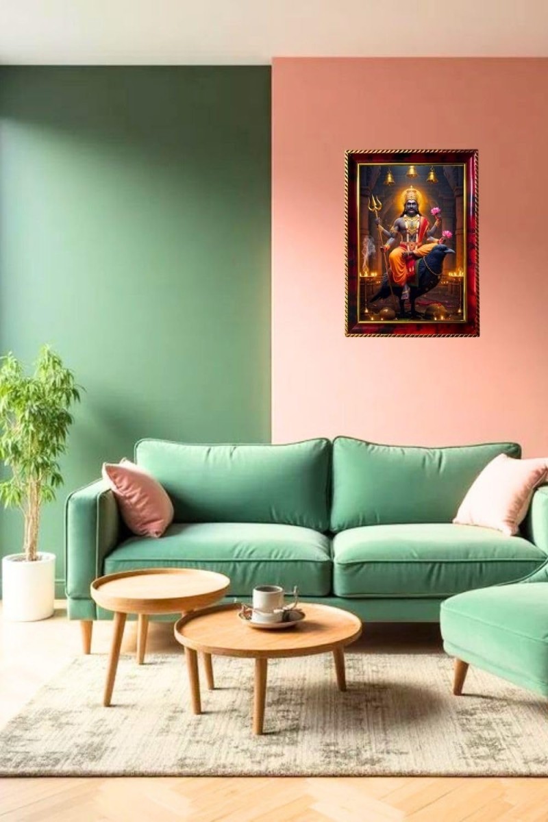 Shani Dev Photo Frame For Wall & Table | 7x9 Inch Golden Cherry Finish | Decorative Shani Dev Photo Frame For Home, Office & Pooja Room (F11700)