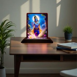 Car Desk/Table Top Lord Krishna Wooden Photo Stand 3x4 Inches, Compact & Stylish Spiritual Display For Car, Home & Office (Pack Of 1) (F15189) Car Desk/Table Top Lord Krishna Wooden Photo Stand 3x4 Inches, Compact & Stylish Spiritual Display For Car, Home & Office (Pack Of 1) (F15189)