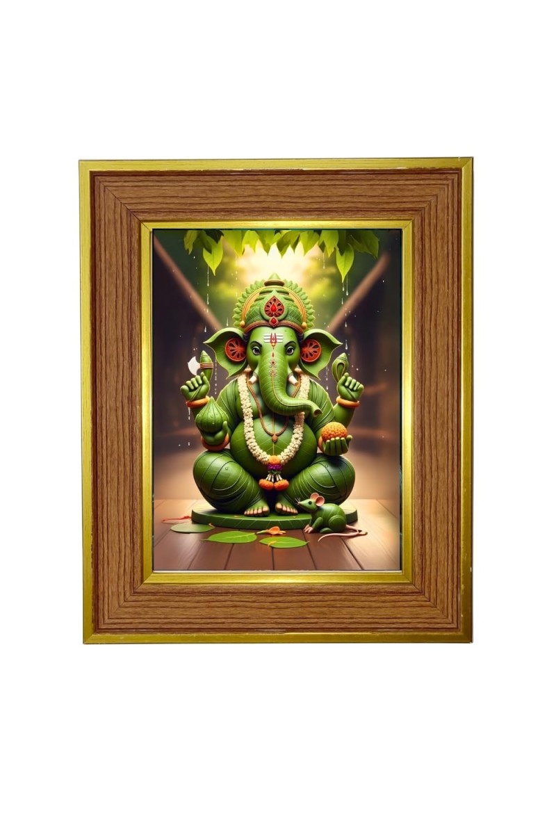 Lord Ganesha Photo Frame 12x16 Inches-Brown Wooden Frame For Home, Office & Temple Decoration And Gifting (F6233)