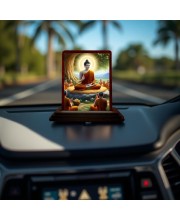Car Desk/Table Top Lord Buddha Wooden Photo Stand 3x4 Inches, Compact & Stylish Spiritual Display For Car, Home & Office (Pack Of 1) (F14498)