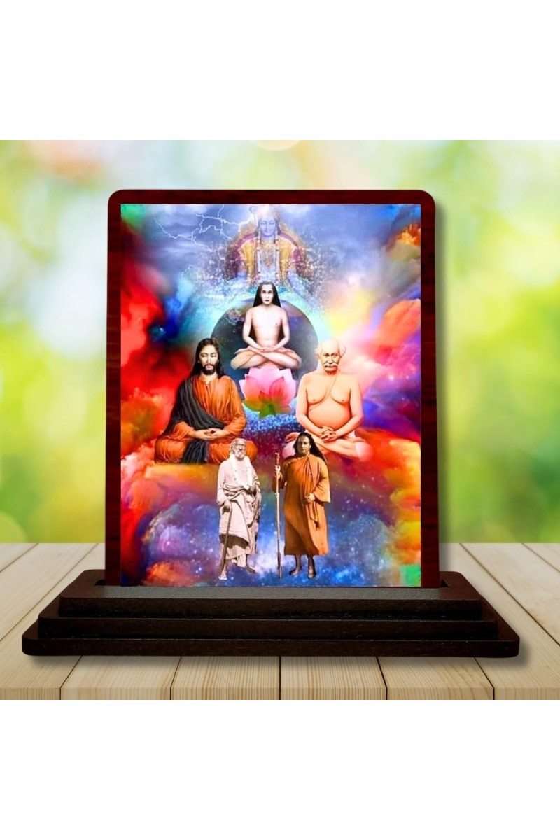 Car Desk/Table Top Mahavathar Babaji Wooden Photo Stand 3x4 Inches, Compact & Stylish Spiritual Display For Car, Home & Office (Pack Of 1) (F14318)