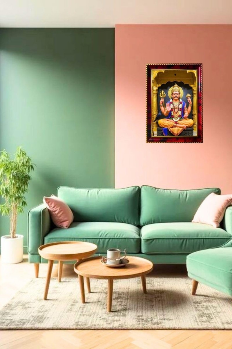 Shani Dev Photo Frame For Wall & Table | 7x9 Inch Golden Cherry Finish | Decorative Shani Dev Photo Frame For Home, Office & Pooja Room (F11687)