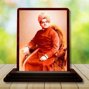 Car Desk/Table Top Swami Vivekananda Wooden Photo Stand 3x4 Inches, Compact & Stylish Spiritual Display For Car, Home & Office (Pack Of 1) (F14634)