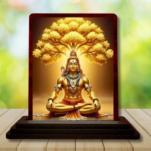 Car Desk/Table Top Lord Shiva Wooden Photo Stand 3x4 Inches, Compact & Stylish Spiritual Display For Car, Home & Office (Pack Of 1) (F15152)
