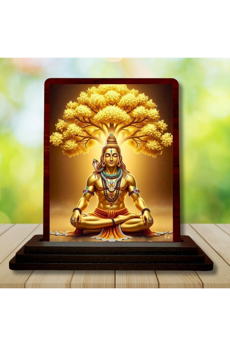Car Desk/Table Top Lord Shiva Wooden Photo Stand 3x4 Inches, Compact & Stylish Spiritual Display For Car, Home & Office (Pack Of 1) (F15152)