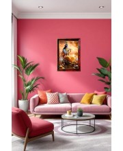 Sri Krishna Playing Flute Photo Frame For Wall & Table | 7x9 Inch Golden Cherry Finish | Decorative Sri Krishna Playing Flute Photo Frame For Home, Office & Pooja Room (F11385)