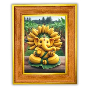 Ganpatii Bappa Photo Frame 18x22 Inches-Brown Wooden Frame For Home, Office & Temple Decoration And Gifting (F6478)
