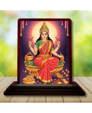 Car Desk/Table Top Goddess Lakshmi Wooden Photo Stand 3x4 Inches, Compact & Stylish Spiritual Display For Car, Home & Office (Pack Of 1) (F14277)