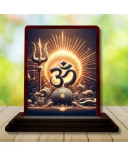 Car Desk/Table Top Om Symbol Wooden Photo Stand 3x4 Inches, Compact & Stylish Spiritual Display For Car, Home & Office (Pack Of 1) (F14449)