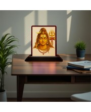 Car Desk/Table Top Lord Shiva Wooden Photo Stand 3x4 Inches, Compact & Stylish Spiritual Display For Car, Home & Office (Pack Of 1) (F15098)