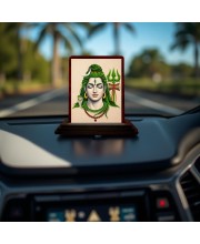 Car Desk/Table Top Lord Shiva Wooden Photo Stand 3x4 Inches, Compact & Stylish Spiritual Display For Car, Home & Office (Pack Of 1) (F14218)