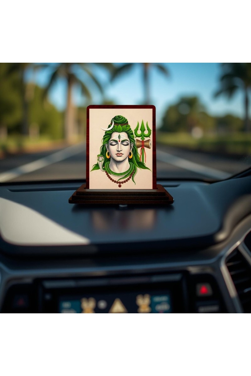 Car Desk/Table Top Lord Shiva Wooden Photo Stand 3x4 Inches, Compact & Stylish Spiritual Display For Car, Home & Office (Pack Of 1) (F14218)