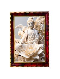 Serene Buddha Photo Frame For Wall & Table | 7x9 Inch Golden Cherry Finish | Decorative Serene Buddha Photo Frame For Home, Office & Pooja Room (F11849)