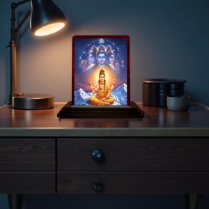 Car Desk/Table Top Lord Dattatreya Wooden Photo Stand 3x4 Inches, Compact & Stylish Spiritual Display For Car, Home & Office (Pack Of 1) (F14340) Car Desk/Table Top Lord Dattatreya Wooden Photo Stand 3x4 Inches, Compact & Stylish Spiritual Display For Car, Home & Office (Pack Of 1) (F14340)