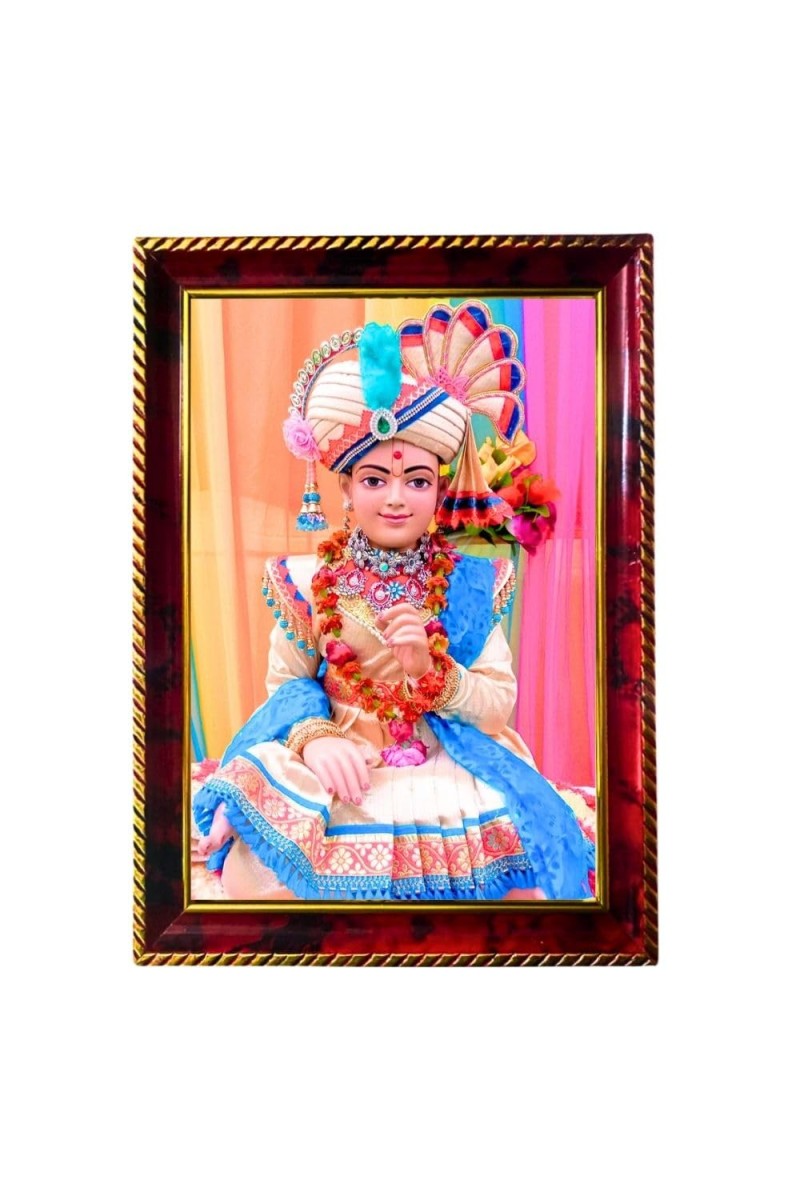Swami Narayan Ji Photo Frame For Wall & Table | 7x9 Inch Golden Cherry Finish | Decorative Swami Narayan Ji Photo Frame For Home, Office & Pooja Room (F11465)