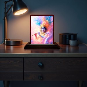 Car Desk/Table Top Lord Krishna Wooden Photo Stand 3x4 Inches, Compact & Stylish Spiritual Display For Car, Home & Office (Pack Of 1) (F14625) Car Desk/Table Top Lord Krishna Wooden Photo Stand 3x4 Inches, Compact & Stylish Spiritual Display For Car, Home & Office (Pack Of 1) (F14625)