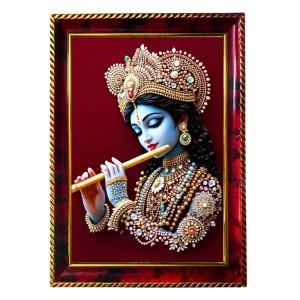 Beautiful Shri Krishna Photo Frame For Wall & Table | 7x9 Inch Golden Cherry Finish | Decorative Beautiful Shri Krishna Photo Frame For Home, Office & Pooja Room (F11619)