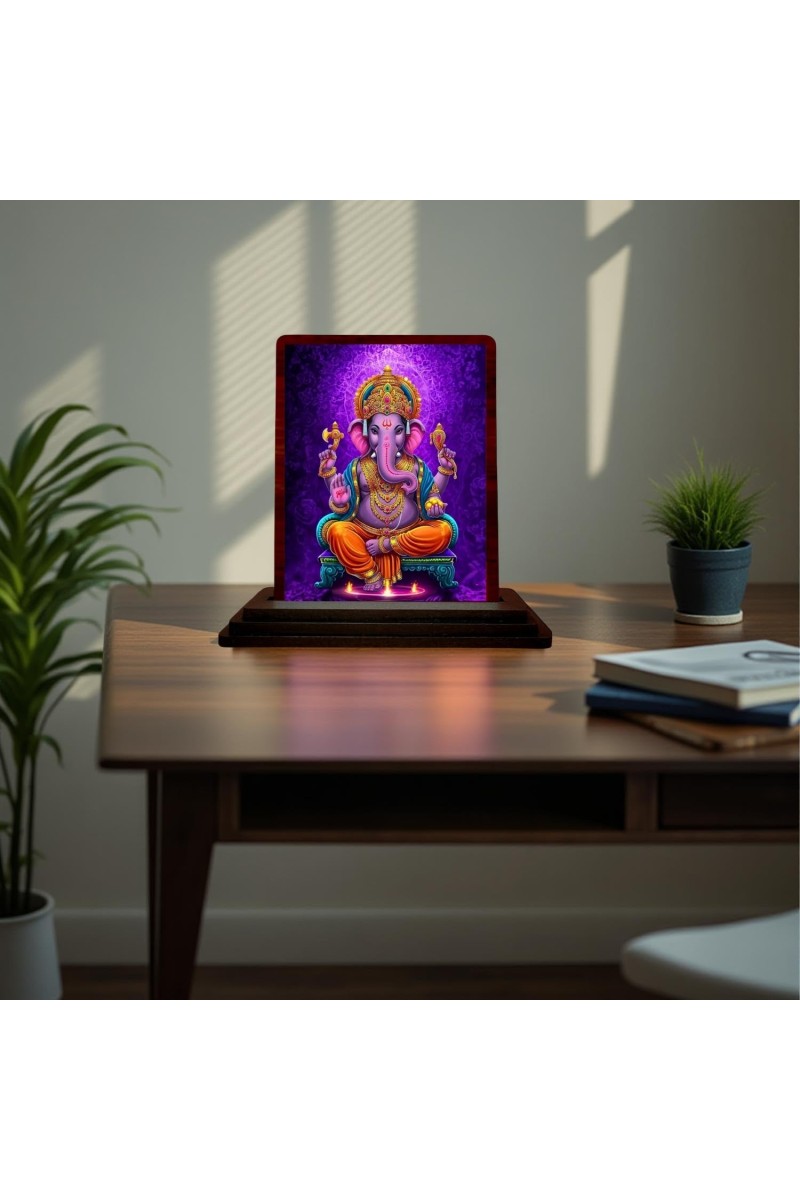 Car Desk/Table Top Lord Ganesha Wooden Photo Stand 3x4 Inches, Compact & Stylish Spiritual Display For Car, Home & Office (Pack Of 1) (F15090)