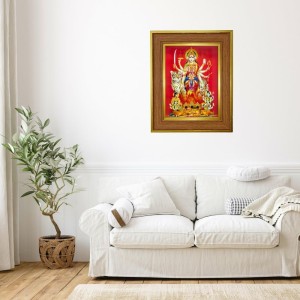 Maa Durga Photo Frame 10x14 Inches-Brown Wooden Frame For Home, Office & Temple Decoration And Gifting (F6269)