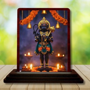 Car Desk/Table Top Lord Hanuman Wooden Photo Stand 3x4 Inches, Compact & Stylish Spiritual Display For Car, Home & Office (Pack Of 1) (F15057)