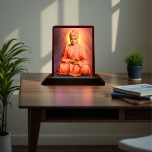 Car Desk/Table Top Swami Vivekananda Wooden Photo Stand 3x4 Inches, Compact & Stylish Spiritual Display For Car, Home & Office (Pack Of 1) (F14429)