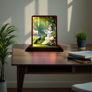 Car Desk/Table Top Lord Krishna Wooden Photo Stand 3x4 Inches, Compact & Stylish Spiritual Display For Car, Home & Office (Pack Of 1) (F14515) Car Desk/Table Top Lord Krishna Wooden Photo Stand 3x4 Inches, Compact & Stylish Spiritual Display For Car, Home & Office (Pack Of 1) (F14515)