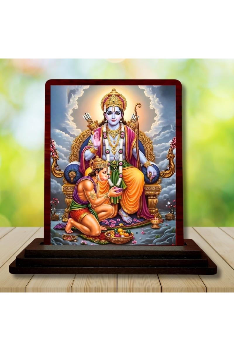 Car Desk/Table Top Lord Ram Wooden Photo Stand 3x4 Inches, Compact & Stylish Spiritual Display For Car, Home & Office (Pack Of 1) (F15179)
