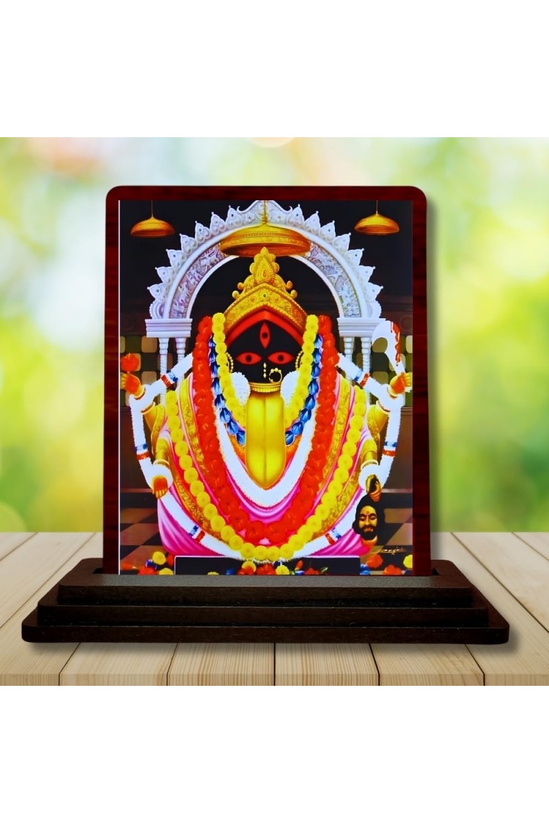 Car Desk/Table Top Maa Kali Wooden Photo Stand 3x4 Inches, Compact & Stylish Spiritual Display For Car, Home & Office (Pack Of 1) (F15096)