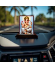 Car Desk/Table Top Lord Ganesha Wooden Photo Stand 3x4 Inches, Compact & Stylish Spiritual Display For Car, Home & Office (Pack Of 1) (F14264)